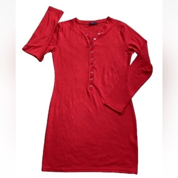 Doublju Women Red Casual Size Large Long Sleeve Sweater Dress Stretchy - Picture 9 of 12